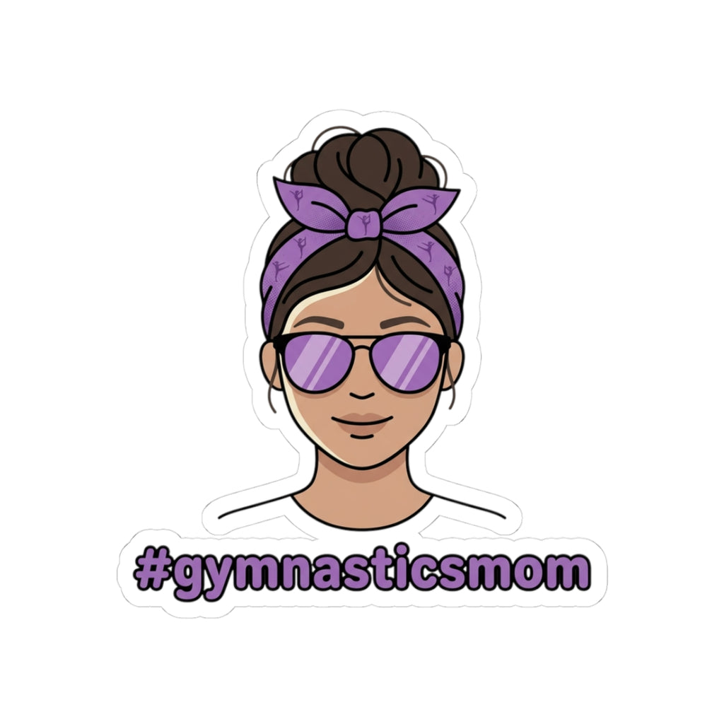 Gymnastics Mom Sticker — Purple Bandana Mom with #gymnasticsmom Text