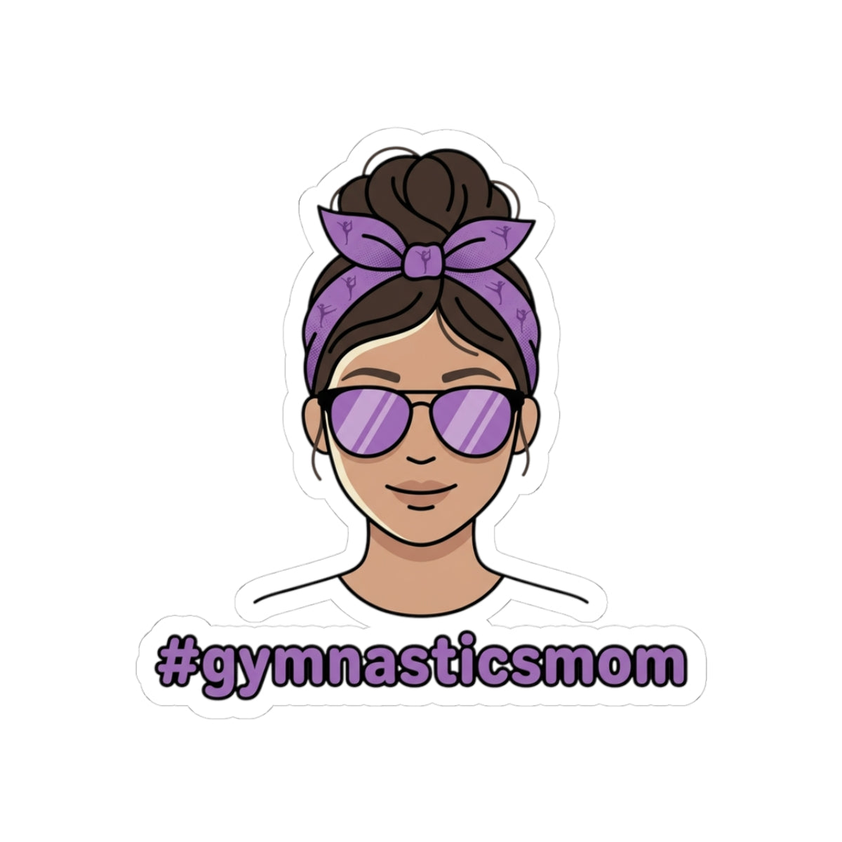Gymnastics Mom Sticker — Purple Bandana Mom with #gymnasticsmom Text